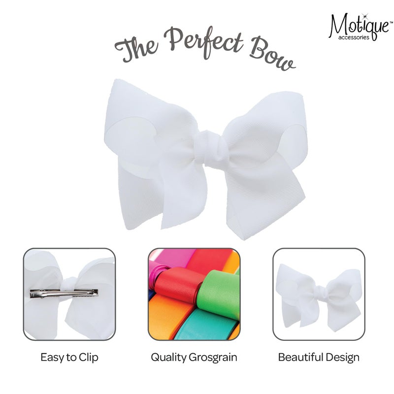 Motique Accessories White 5.5 Inch Grosgrain Hair Bow Clip For Woman And Girls - Image 4